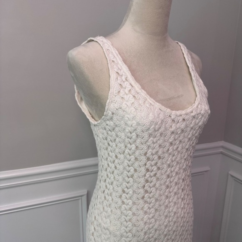Y2K‎ Cream Crochet Cottagecore Maxi Earthy Boho Sleeveless Scoop Neck L - Picture 9 of 13
